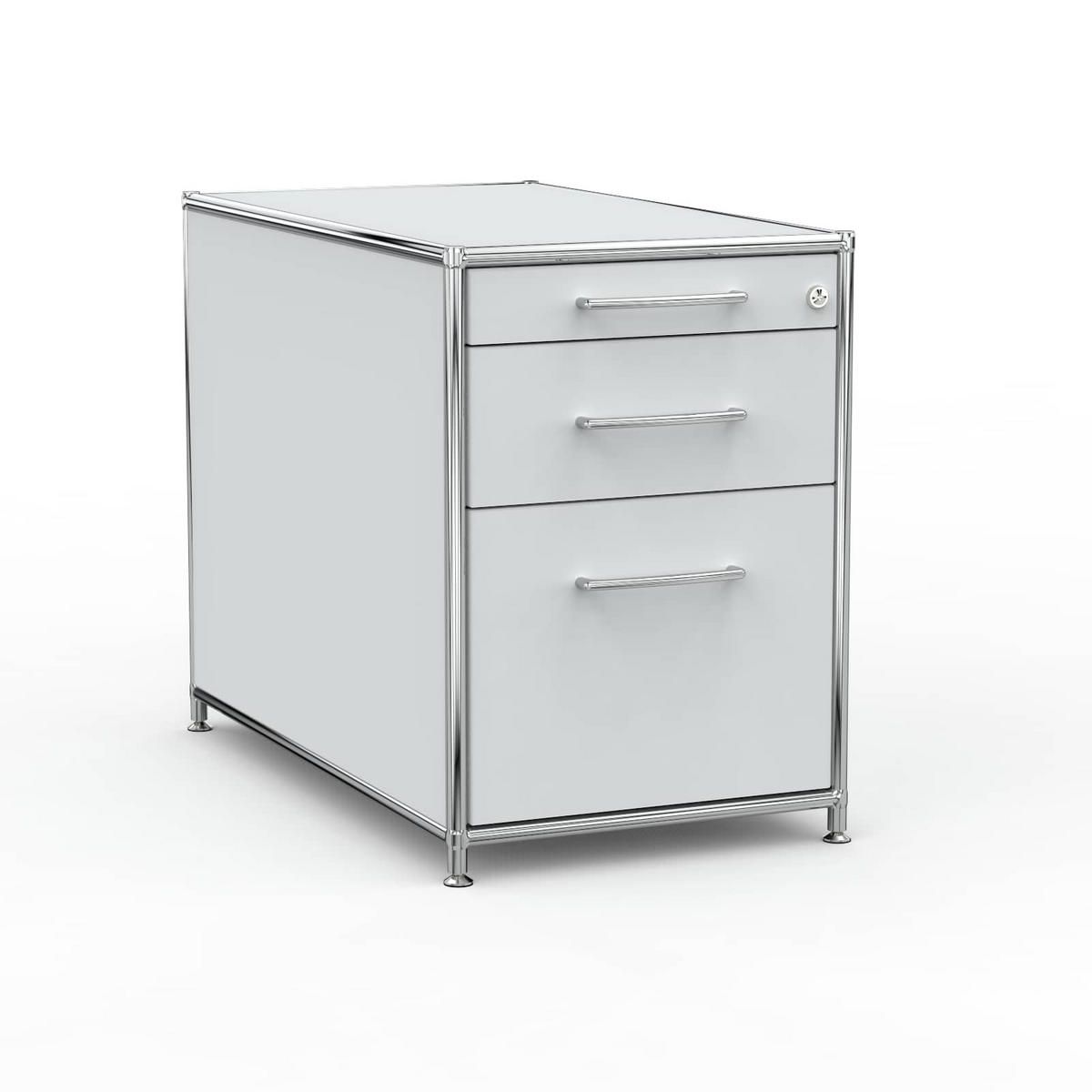 BÜRO-STANDCONTAINER Holz, 80 cm, 3 Schubladen, 1 Hängeregistratur, Lichtgrau - Chromfarben/Silberfarben, Holzwerkstoff/Metall (80/61/80cm) - Versee