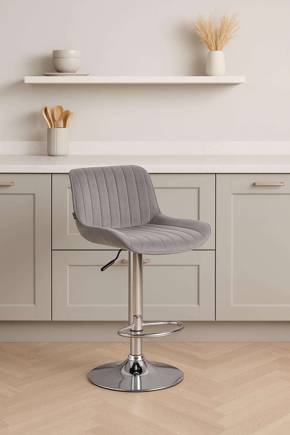 BARHOCKER 2er Set Lentos Samt chrom grau - Chromfarben/Grau, Textil/Metall (50/108/50cm) - TPFLiving