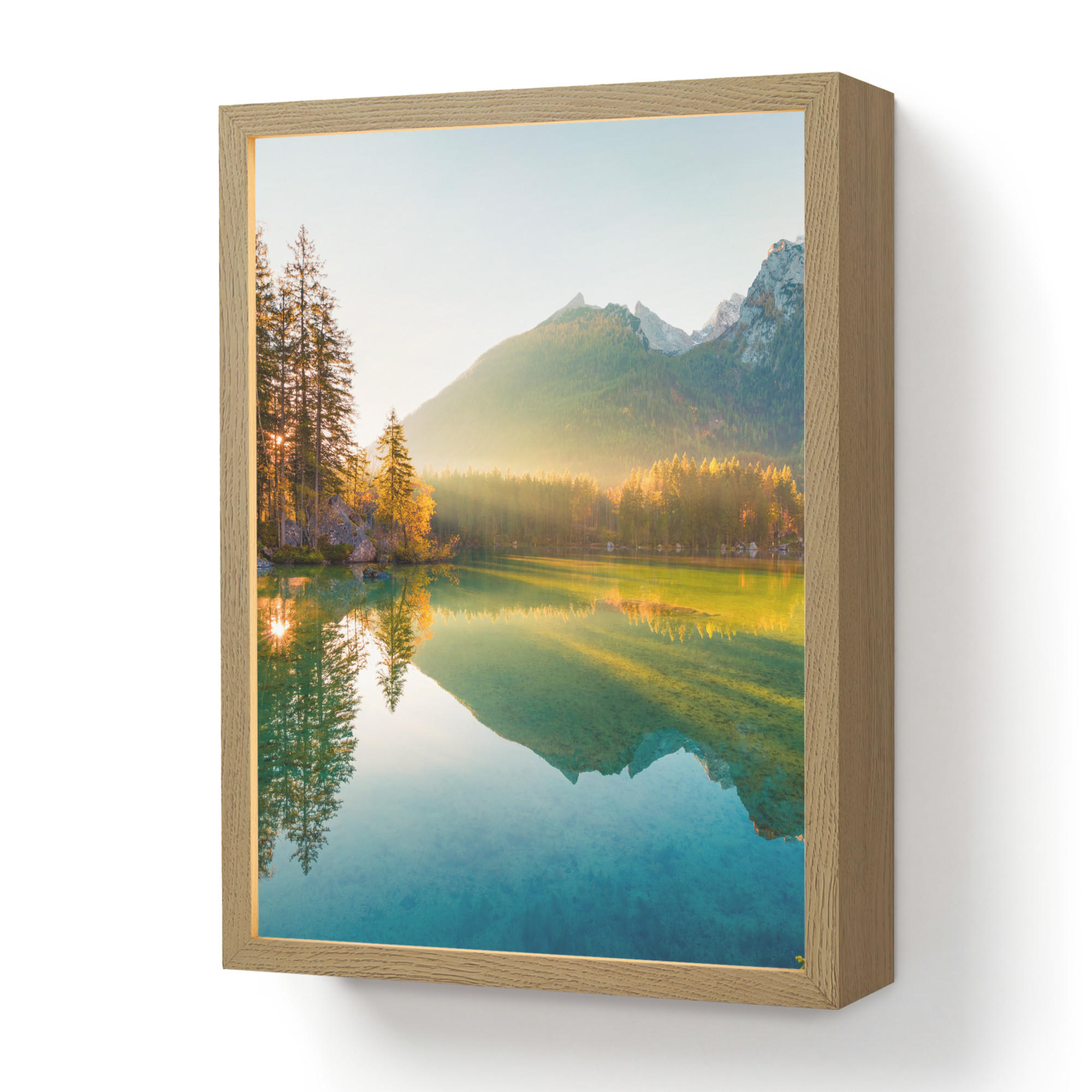 OnlyWow NÁSTĚNNÁ LAMPA S AKUMULÁTOREM Jezero - Les - Hory - Příroda - Slunce - Krajina 30x40 cm