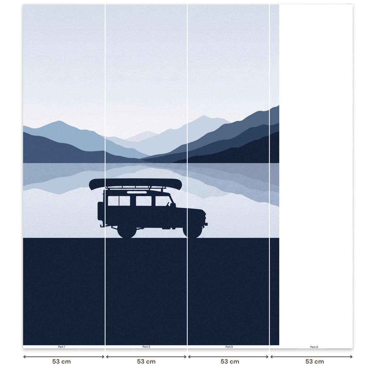 KINDERTAPETE - Auto - See - Berge - Blau - 160x220 cm - Blaugrau, Papier (160/220cm) - OnlyWow