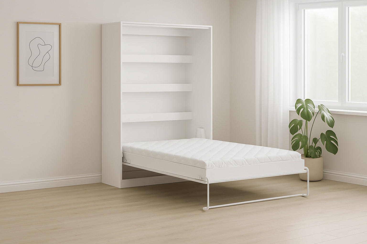 SCHRANKBETT Perfekt 140x200 Ein Vertikales Vereint Mit Matratze Weiß+Schwarz - Schwarz/Weiß, Holz (140/200cm) - Kaiser Möbel