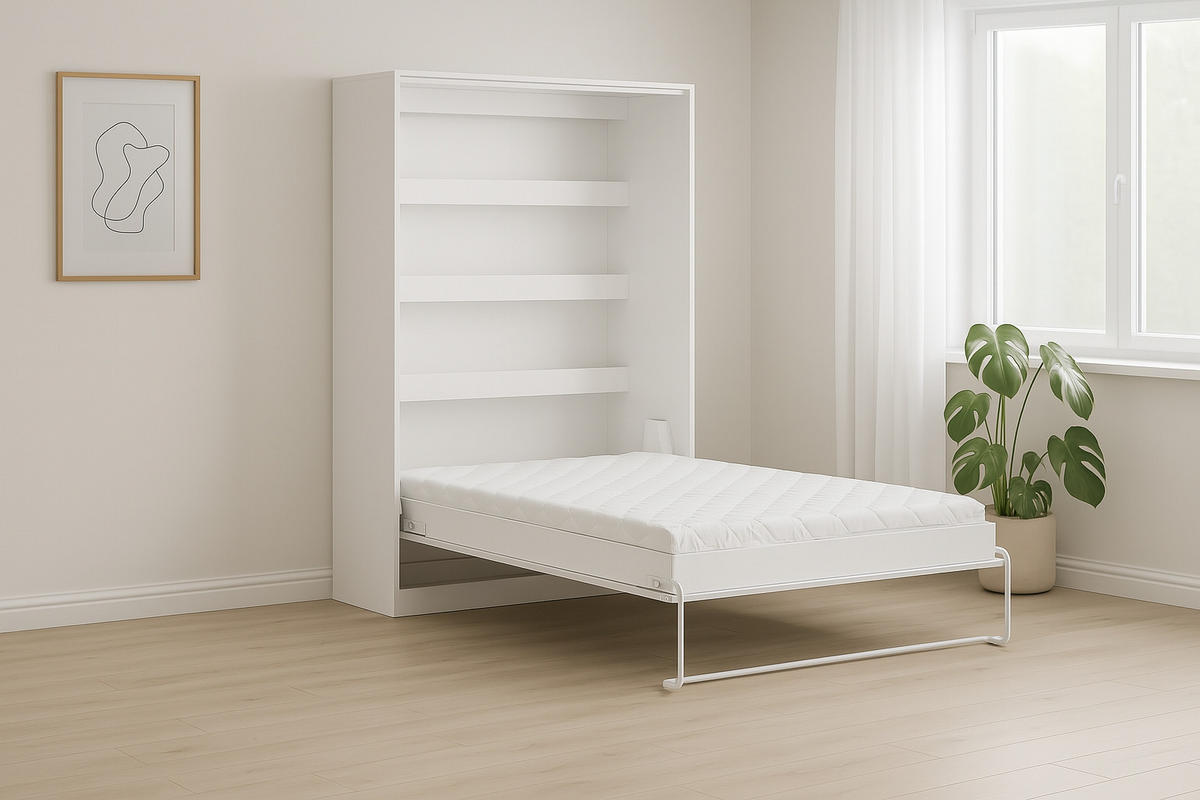 SCHRANKBETT Perfekt 140x200 Ein Vertikales Vereint Mit Matratze Weiß - Weiß, Holz (140/200cm) - Kaiser Möbel