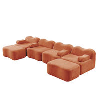 ECKSOFA 384/167/70 cm modular orange aus Samt mit Wellenform und 2 Hockern - Orange, Textil (167/384cm) - OKWISH