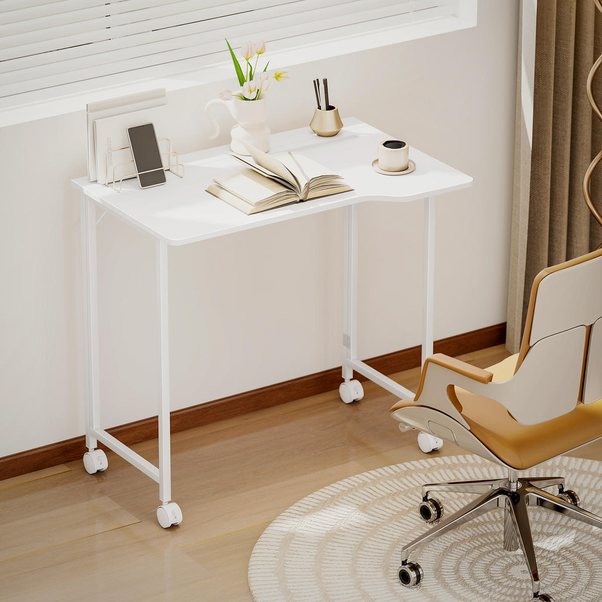 SCHREIBTISCH MDF Stahl Weiß - Weiß, Holzwerkstoff/Kunststoff (80/52/75cm) - HOMCOM