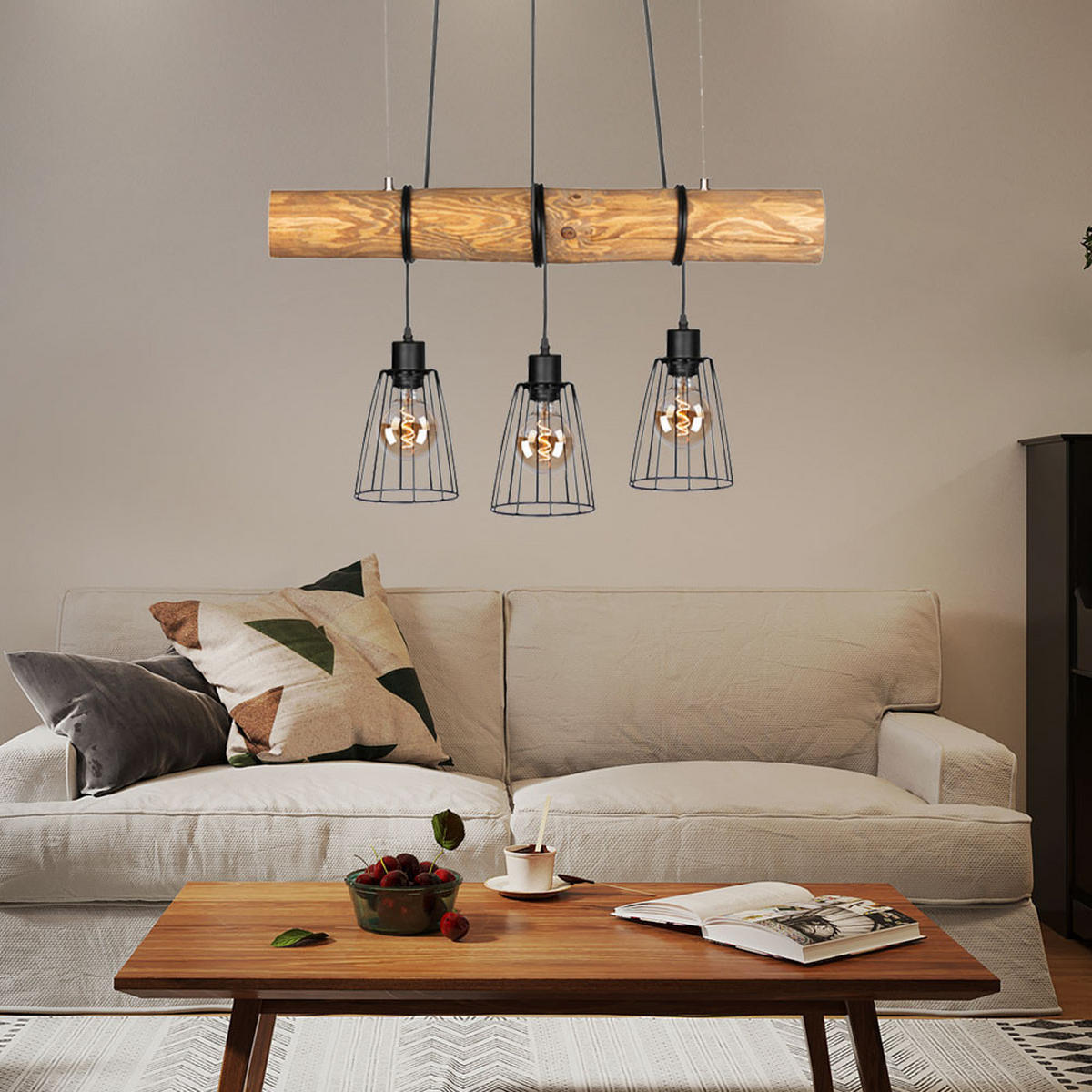 HÄNGELEUCHTE Holzoptik Braun Metall Drahtgeflecht - Braun, Holz (70/14/150cm)