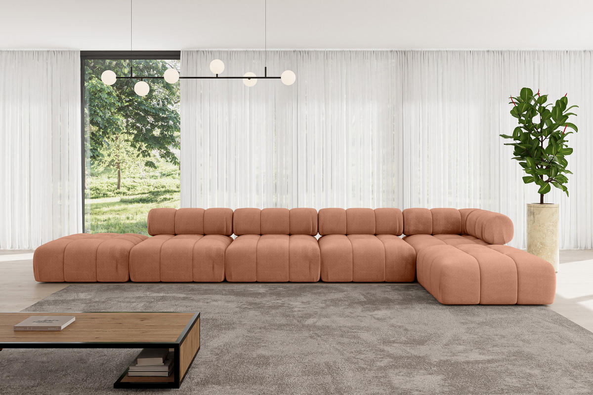 ECKSOFA modulares Sofa Kerru-L3 - 475x190x70 cm Apricot Velours - Koralle, Holzwerkstoff/Textil (475/190cm) - ALTDECOR