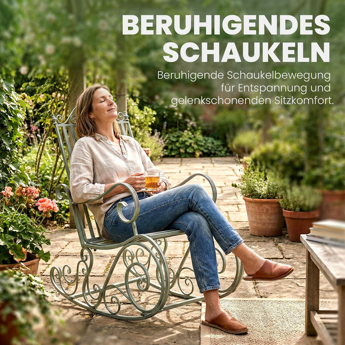 GARTENSCHAUKELSTUHL Metall Antik-Grün - Grün, Metall (56/94/90cm) - CLP