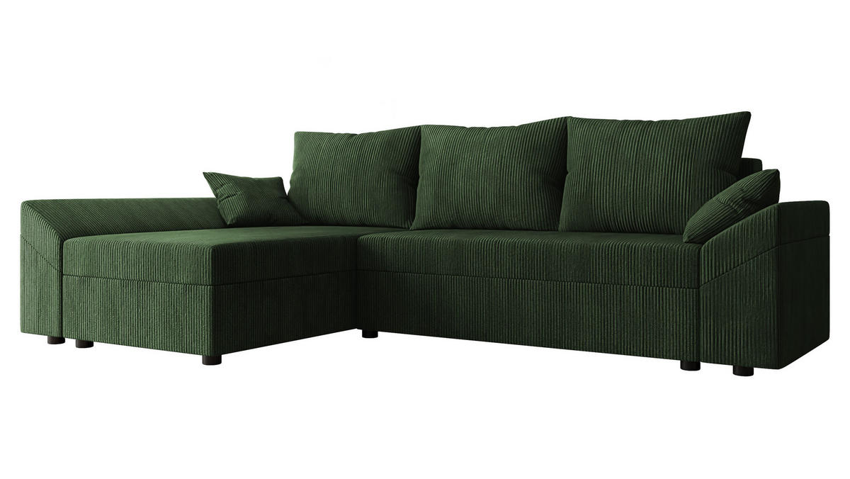 ECKSOFA Dante L Cord - Schwarz/Grün, Holz/Kunststoff (240/140cm) - MIRJAN24