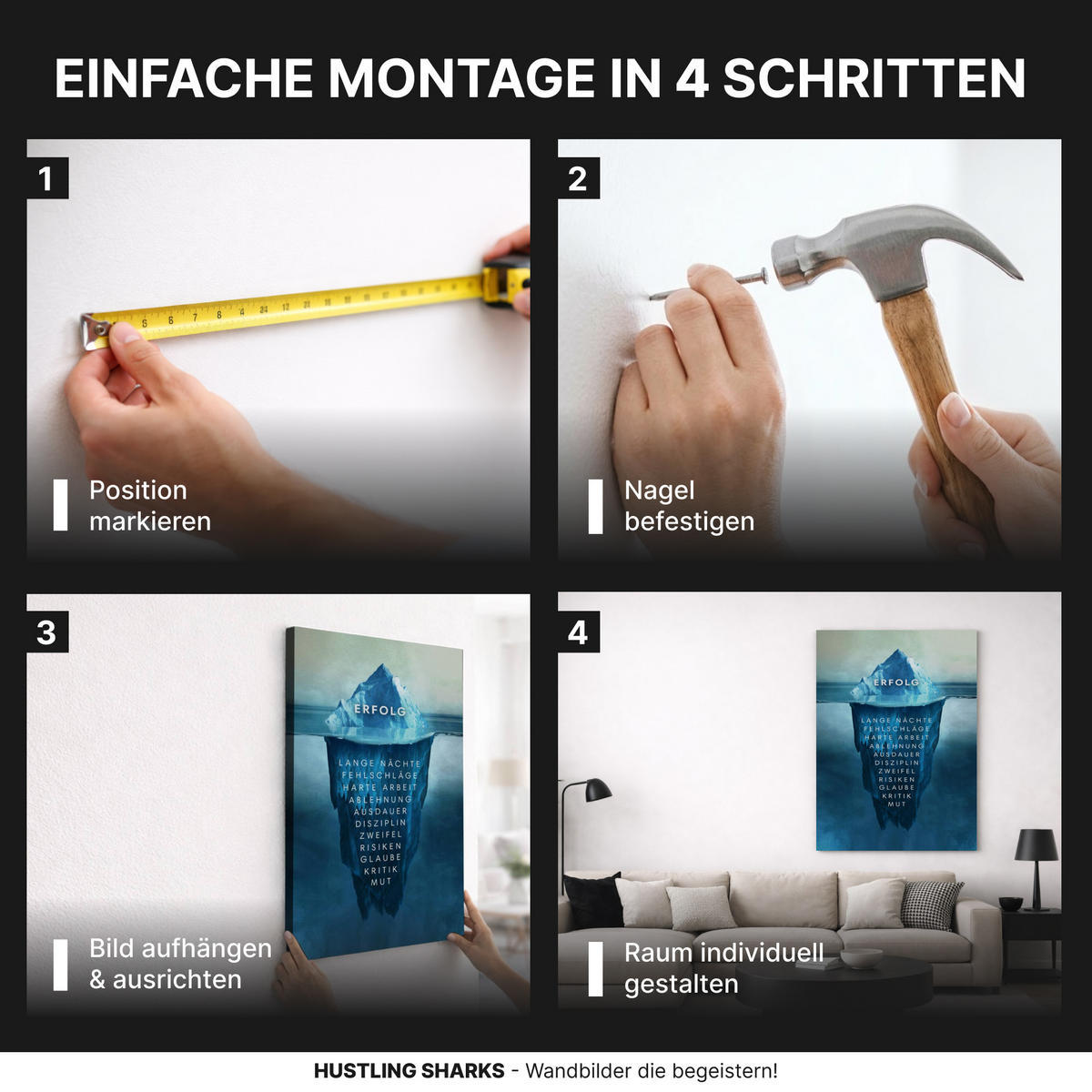 LEINWANDBILD Eisberg des Erfolgs - Weiß, Papier (60/2cm) - Hustling Sharks