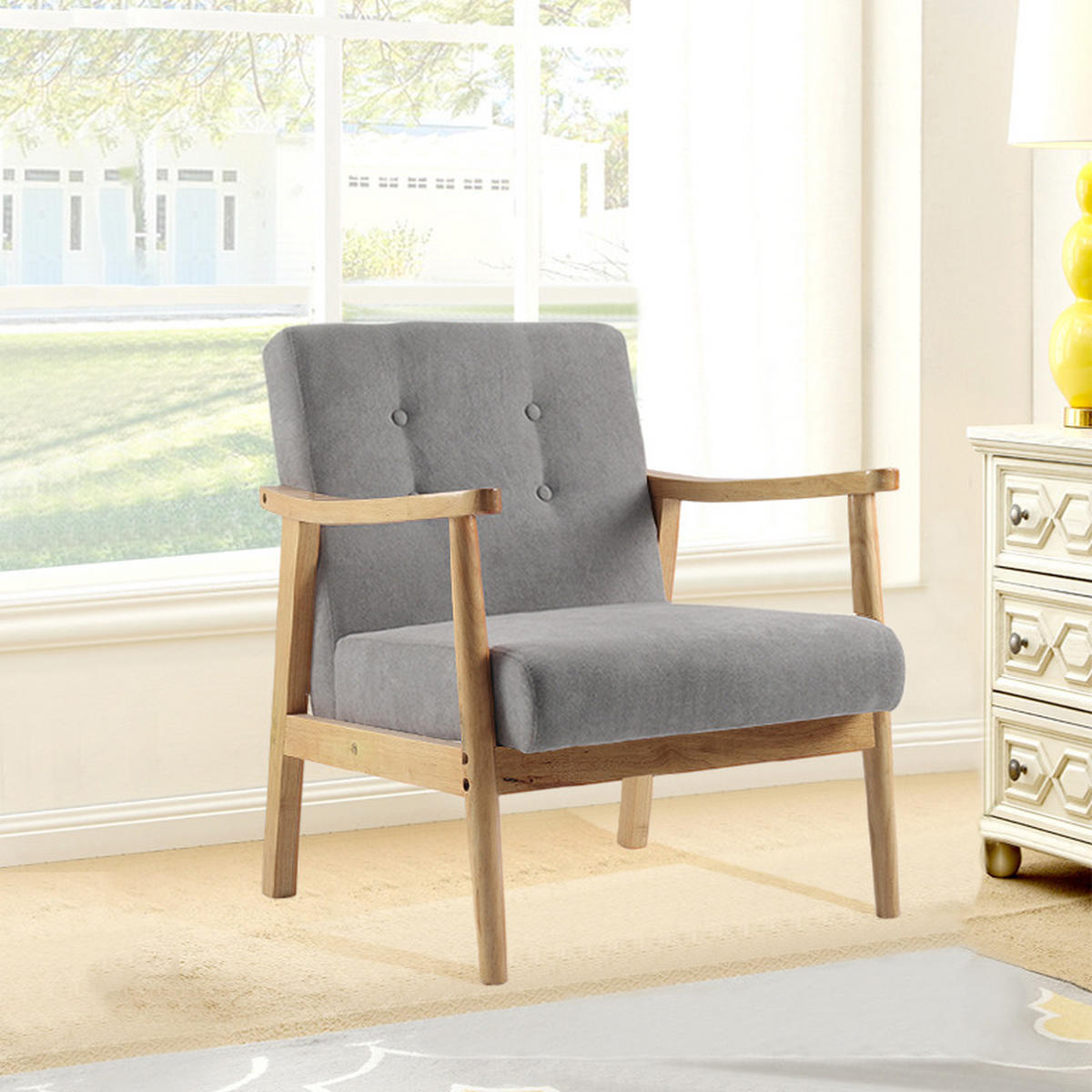 POLSTERSESSEL 35D Schaumstoff Armlehnen aus Gummiholz Holzrahmen Leinen in Grau 74 x 70 x 81 cm - Grau, Holz/Textil (74/81/70cm) - Livingandhome