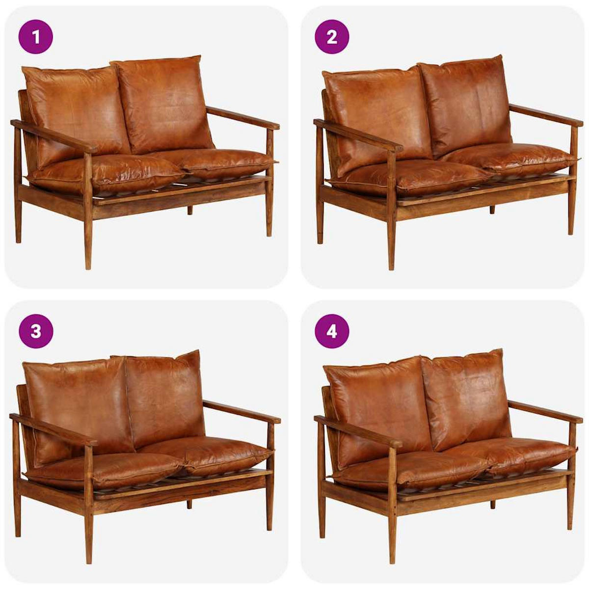 2-SITZER-SOFA Echtleder Akazienholz Braun - Braun, Leder (116/74/69cm) - vidaXL