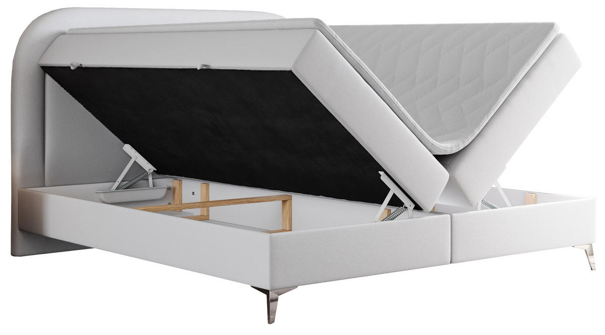 BOXBETT EIRA 140/200 Weiß Kunstleder - H4 - Silberfarben/Weiß, Holz/Textil (140/200cm) - MKS