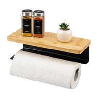 KÜCHENROLLENHALTER mit Bambusablage - Schwarz, Metall (32/9.5/13cm) - eluno