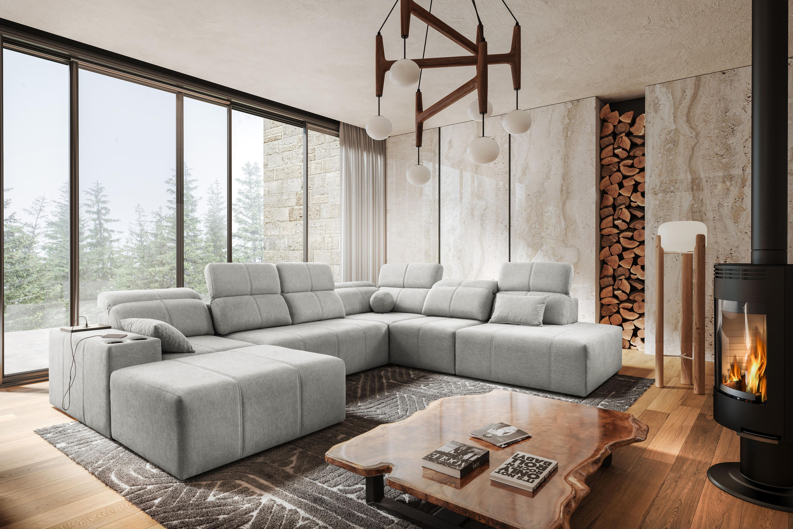 ECKSOFA Multifunktional Mindy X Stoff Verita Hellgrau Links - Hellgrau, Holz (300/359cm) - Kaiser Möbel