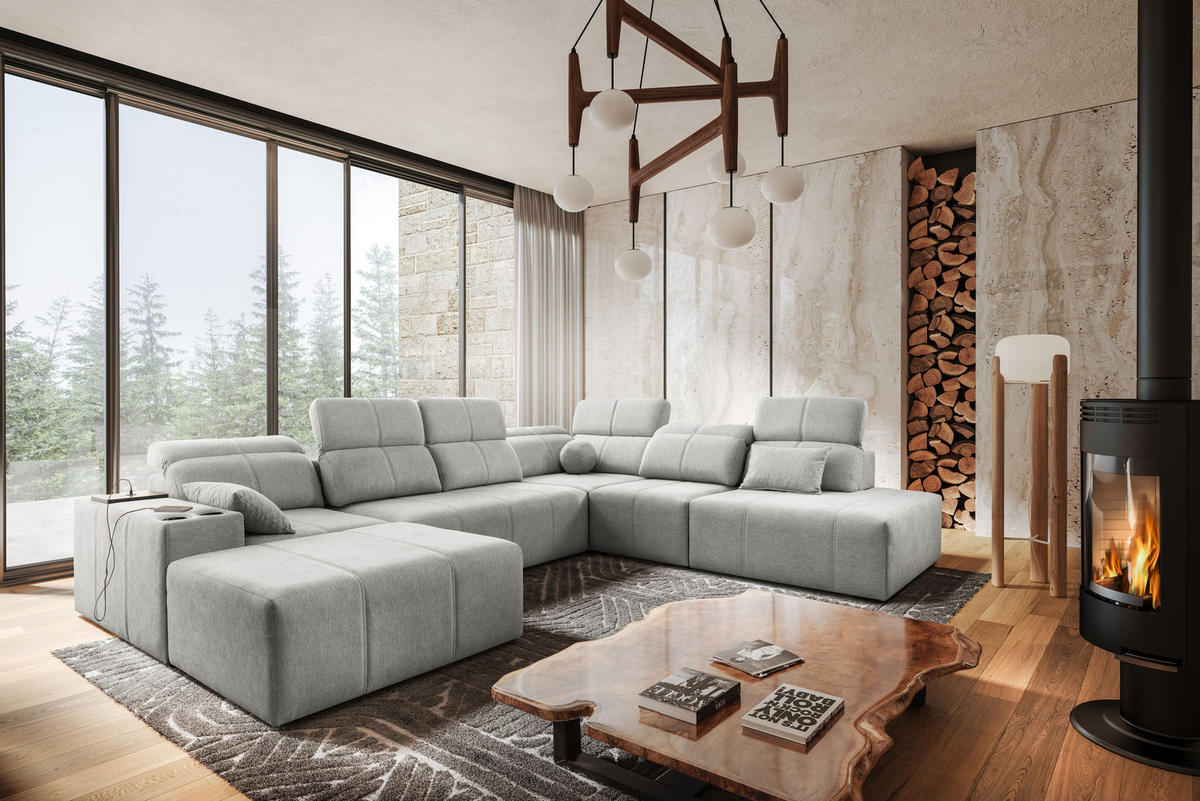 ECKSOFA Multifunktional Mindy X Stoff Verita Hellgrau Links - Hellgrau, Holz (300/359cm) - Kaiser Möbel
