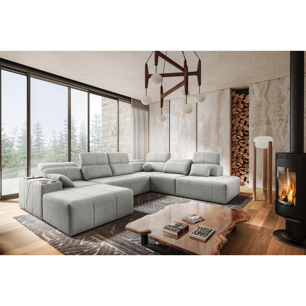 Thumbnail - Kaiser Möbel Ecksofa, Hellgrau, Holz, 6-Sitzer, L-Form, Ottomane links, Ottomane rechts,L-Form, 359x300 cm, Wohnzimmer, ...