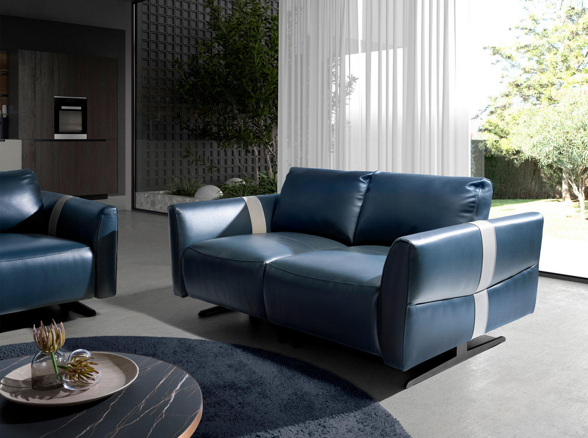 ANGEL Cerdá 2‑sitziges Ledersofa Modell 6195 - Blau/Schwarz, Leder/Metall (173/92/110cm) - ANGEL CERDA