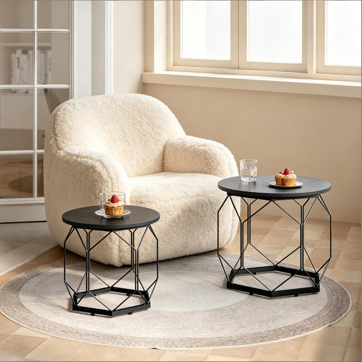 COUCHTISCH 2er-Set Black 50/50/45 cm - Schwarz, Metall (50/50/45cm) - PANGIVO