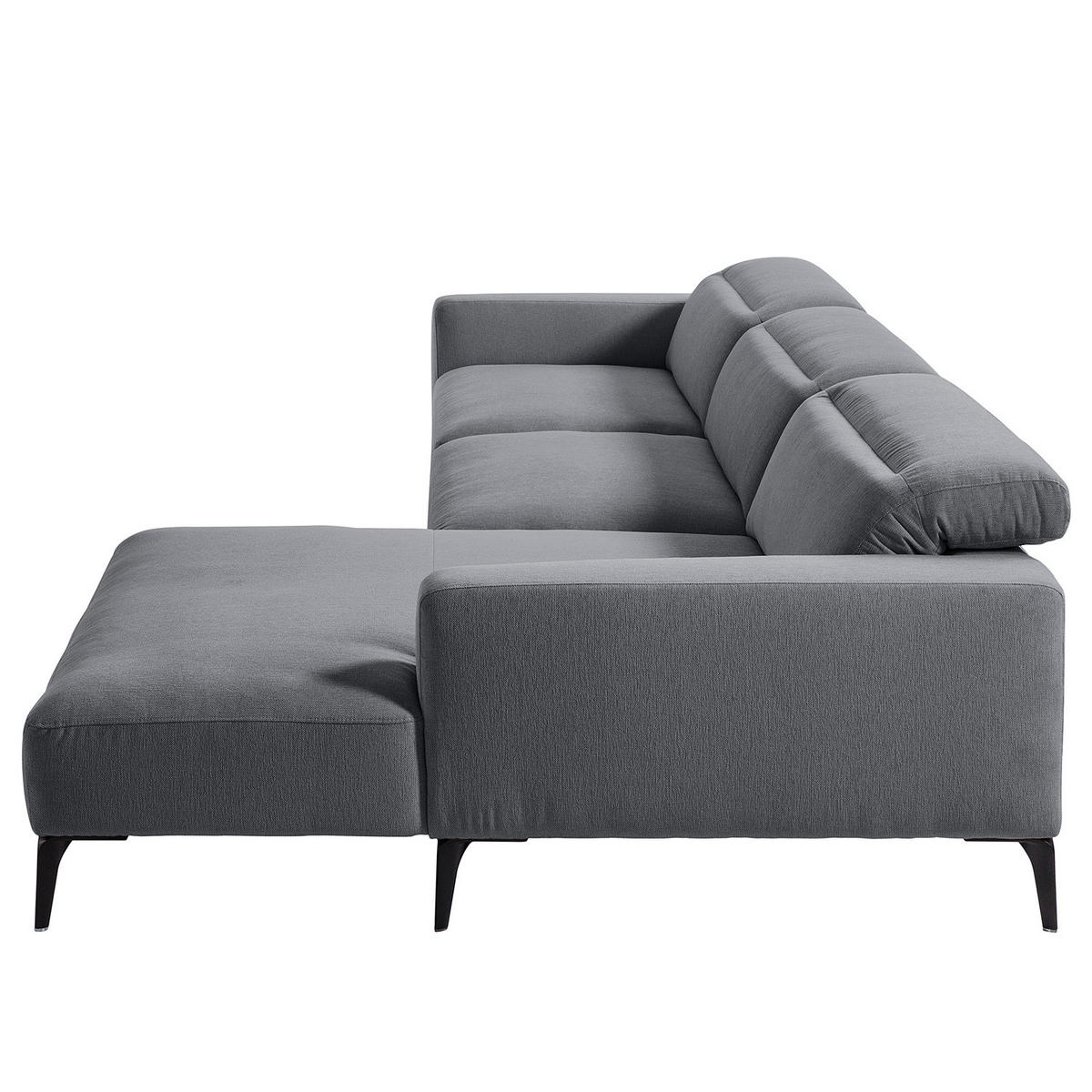 ECKSOFA mit Longchair - Schwarz/Grau, Textil/Metall (328/180cm) - home24