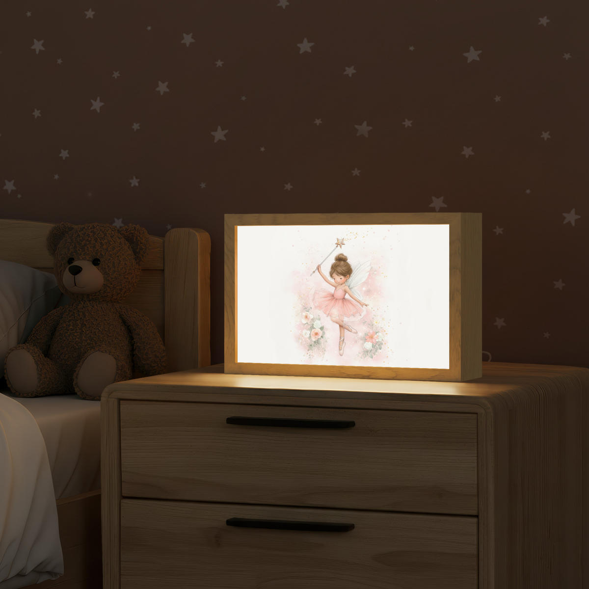 NACHTTISCHLAMPE Ballerina - Fee - Blumen - Rosa 30x20 cm - Rosa, Holzwerkstoff (8/30/20cm)