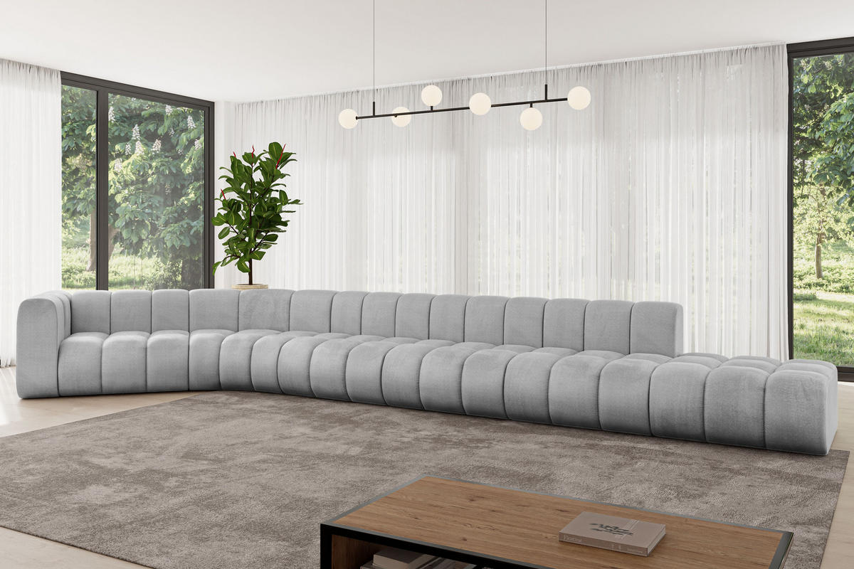 ECKSOFA modulares Sofa Tilmo-L3 - 581x194x70 cm Grau - Hellgrau, Holzwerkstoff/Textil (581/194cm) - ALTDECOR
