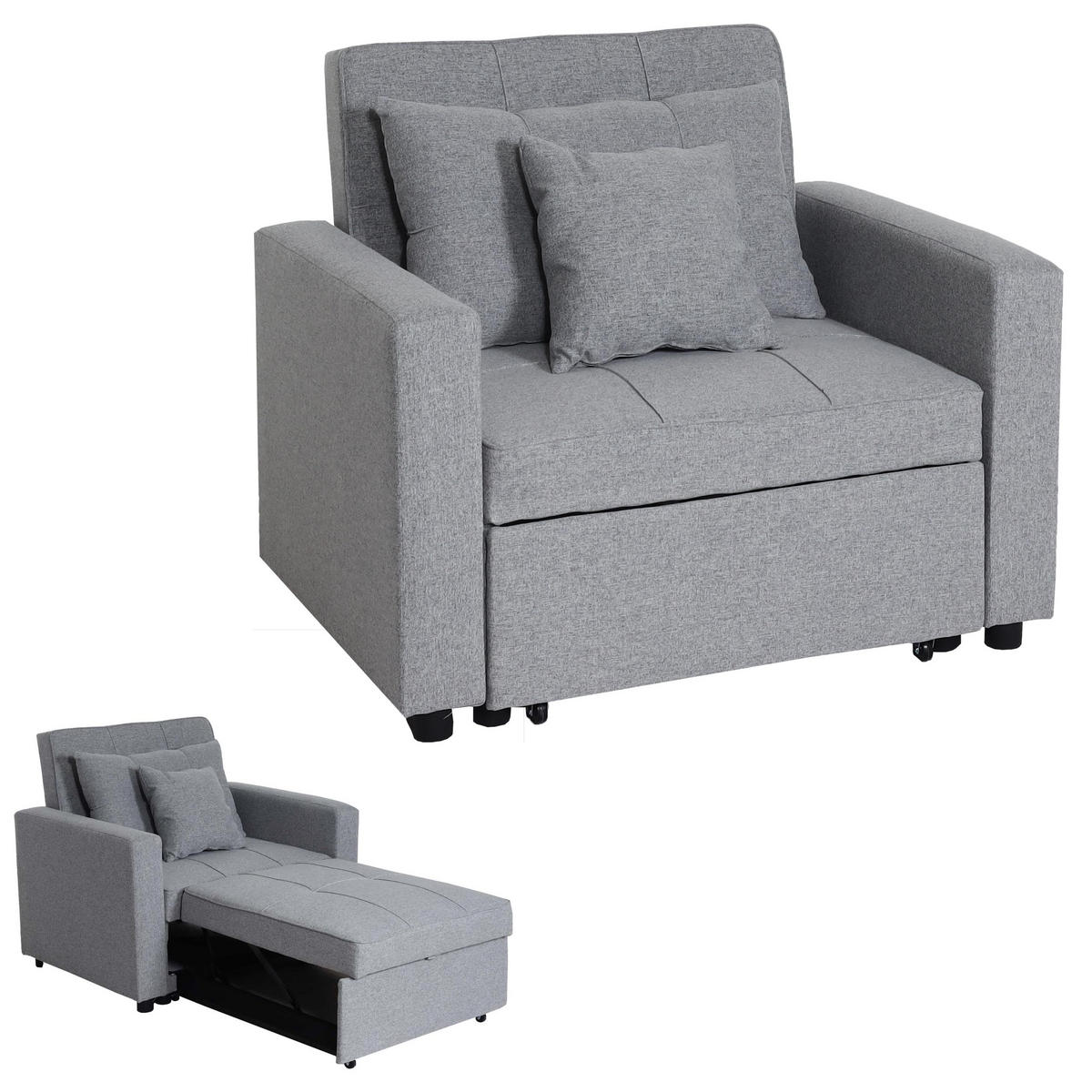SCHLAFSESSEL Grau - Hellgrau, Textil (197/90/103cm) - MCW