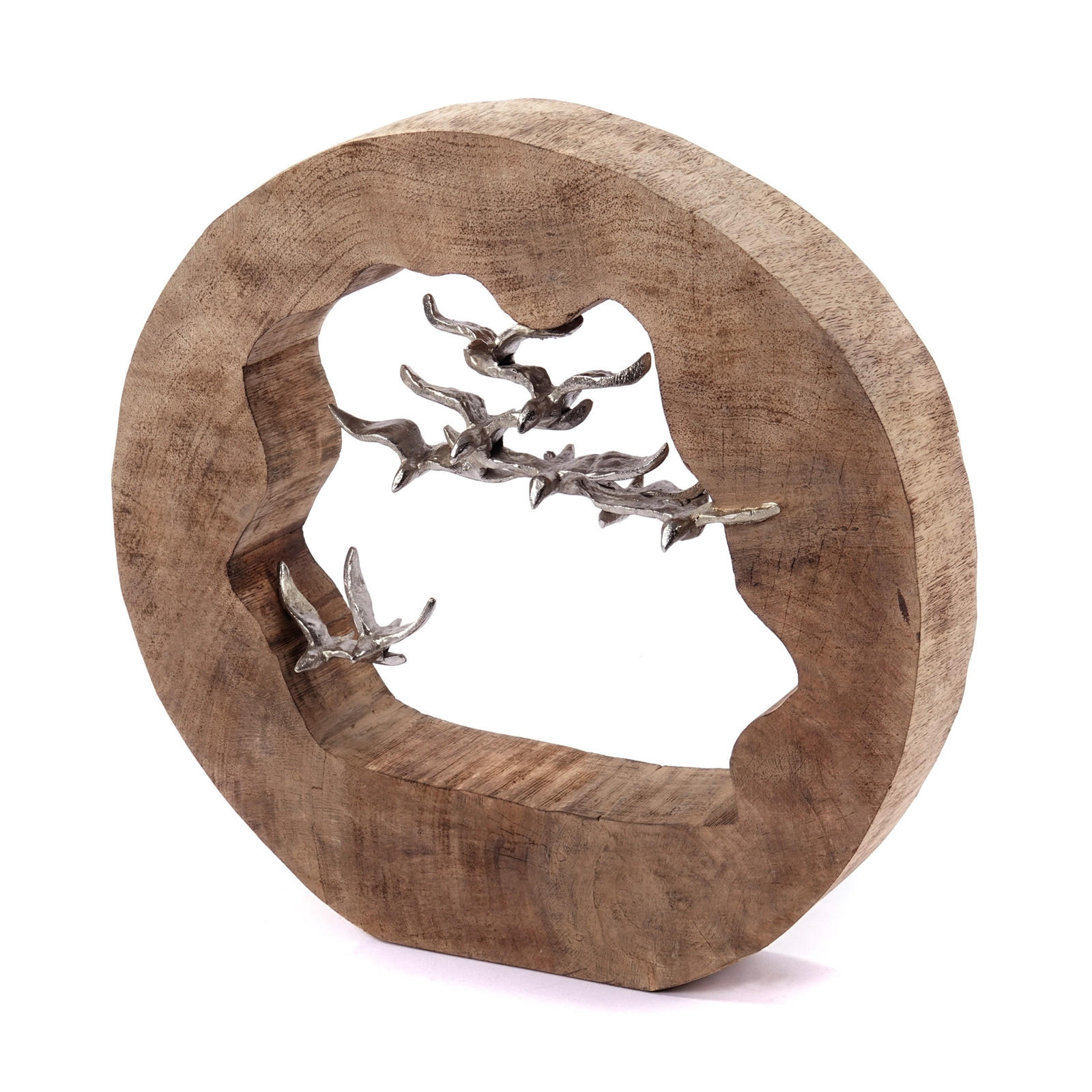 SKULPTUR Flight Mangoholz, Aluminium silber-natur - Naturfarben, Holz (35/35/8cm) - CREEDWOOD