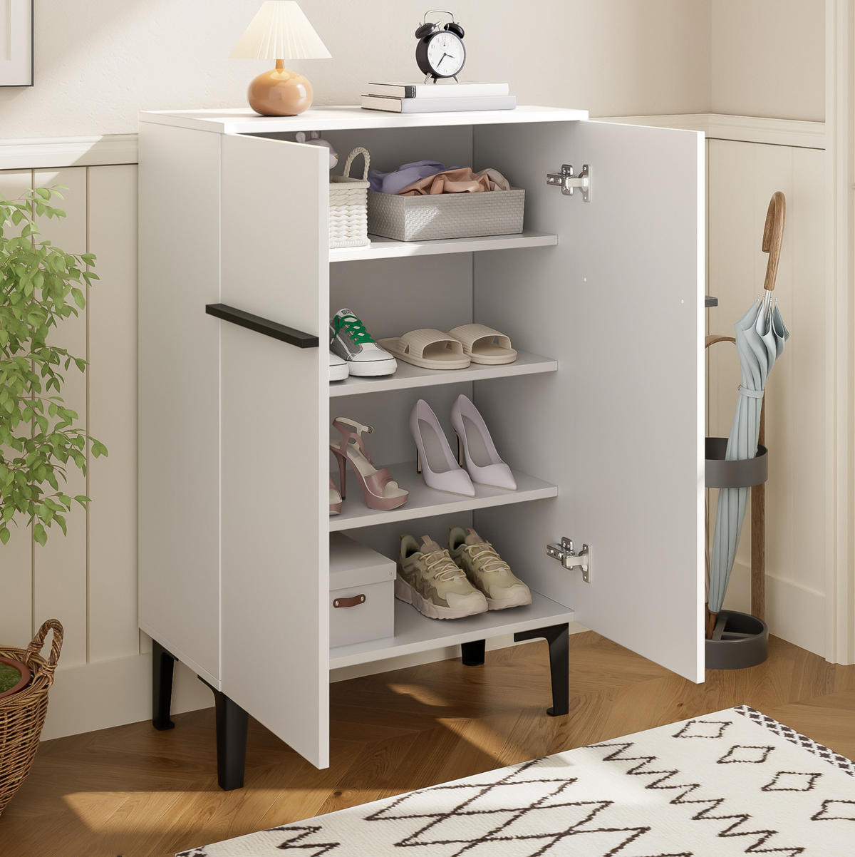 SCHUHSCHRANK 60/34,5/95 cm mit 2 Türen, platzsparend in Weiß - Weiß, Holzwerkstoff (60/95/34.5cm) - BEAOK