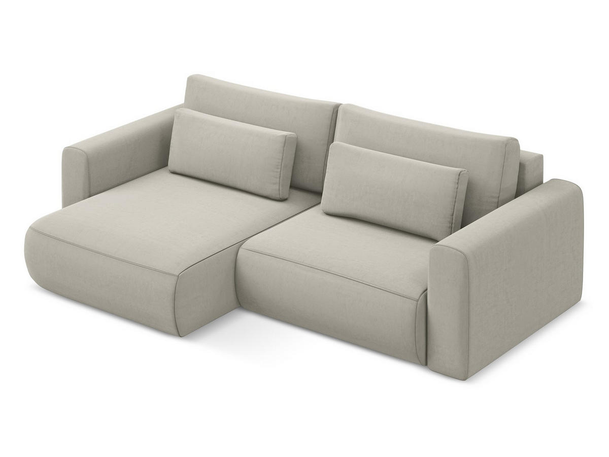 ECKSOFA mit Schlaffunktion Samt Stoff Creme - Perlmutt/Creme, Kunststoff/Textil (149/240cm) - Makamii