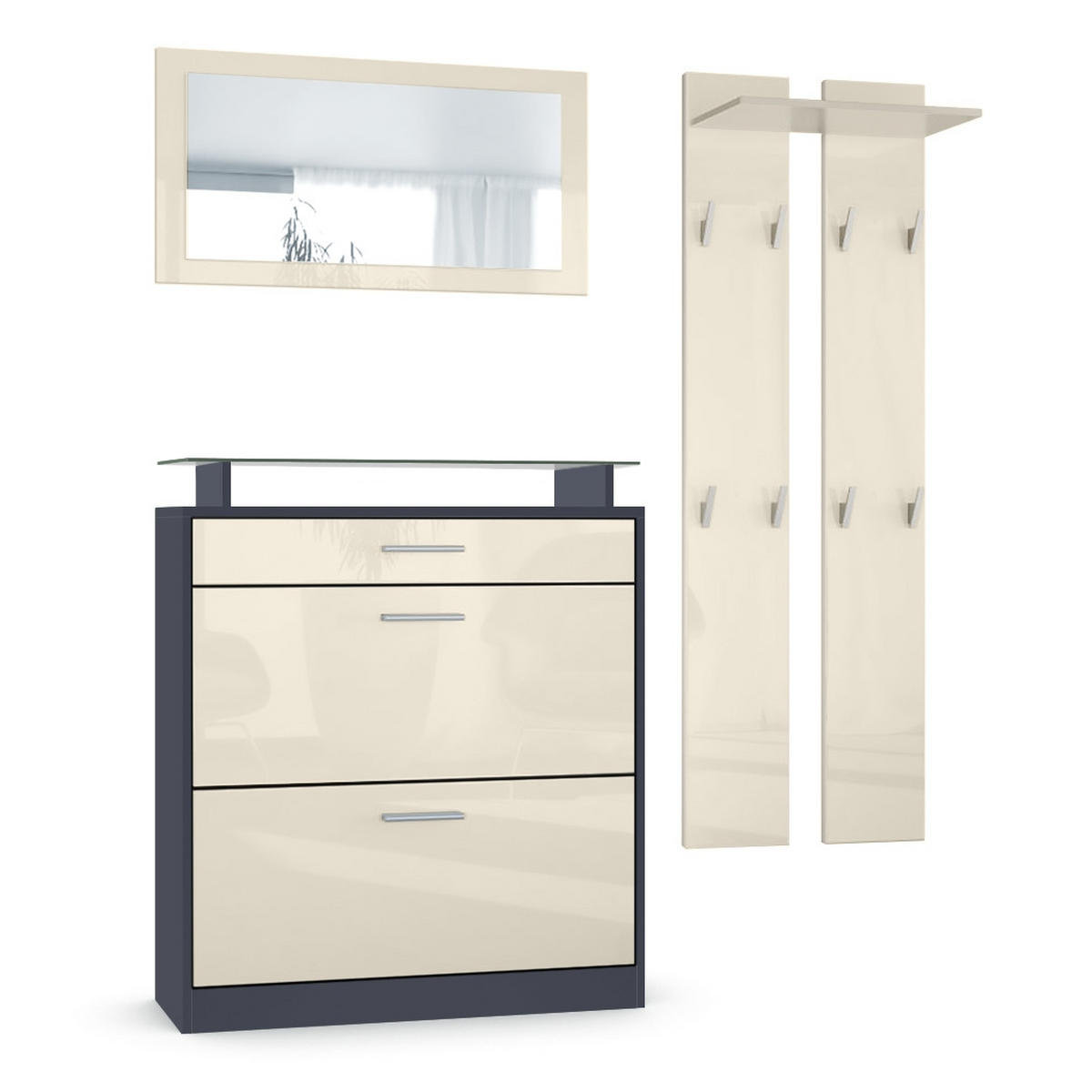 GARDEROBE Loret Front in Creme Hochglanz - Creme, Holzwerkstoff (180/200/23cm) - Vladon