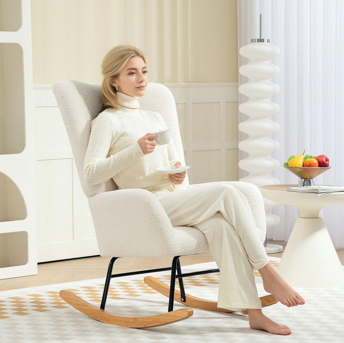 SCHAUKELSTUHL Teddybezug mit Armlehnen 70/94/100 cm Creme - Creme, Textil (70/100/94cm) - Redom