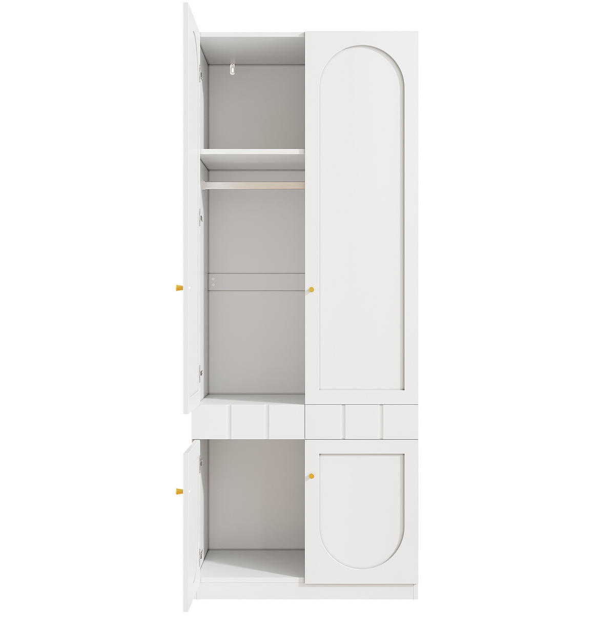 KLEIDERSCHRANK aus MDF 80x50x200 cm Weiß mit Doppeltüren, Schubladen und platzsparendem Stauraum - Weiß, Holzwerkstoff (80/200/50cm) - Modfu