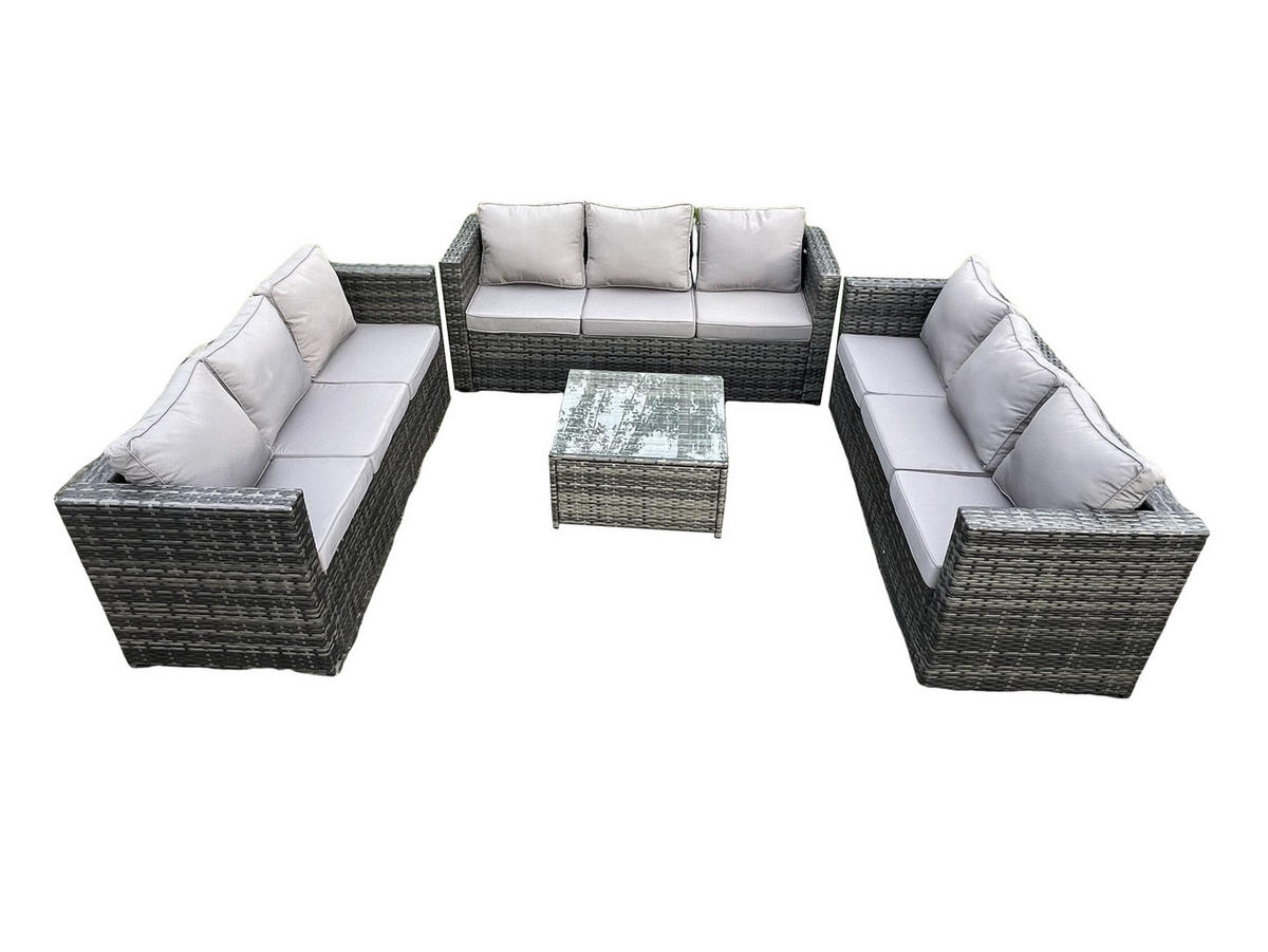 GARTENLOUNGE-SET Polyrattan 6-Sitzer - Dunkelgrau, Metall - Fimous