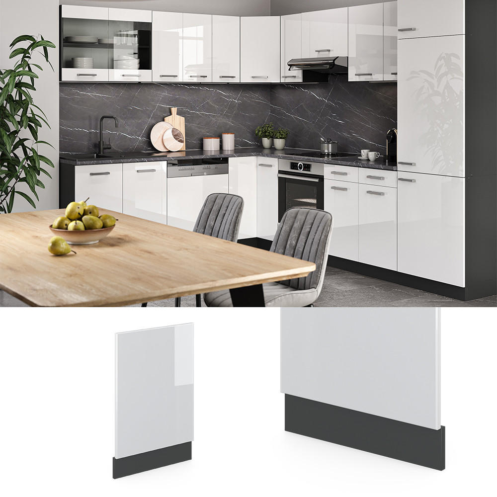 FRONTBLENDE R-Line Weiß Hochglanz 45 cm, AP Marmor - Weiß Hochglanz/Anthrazit, Holzwerkstoff (45/57.2/1.6cm) - Vicco