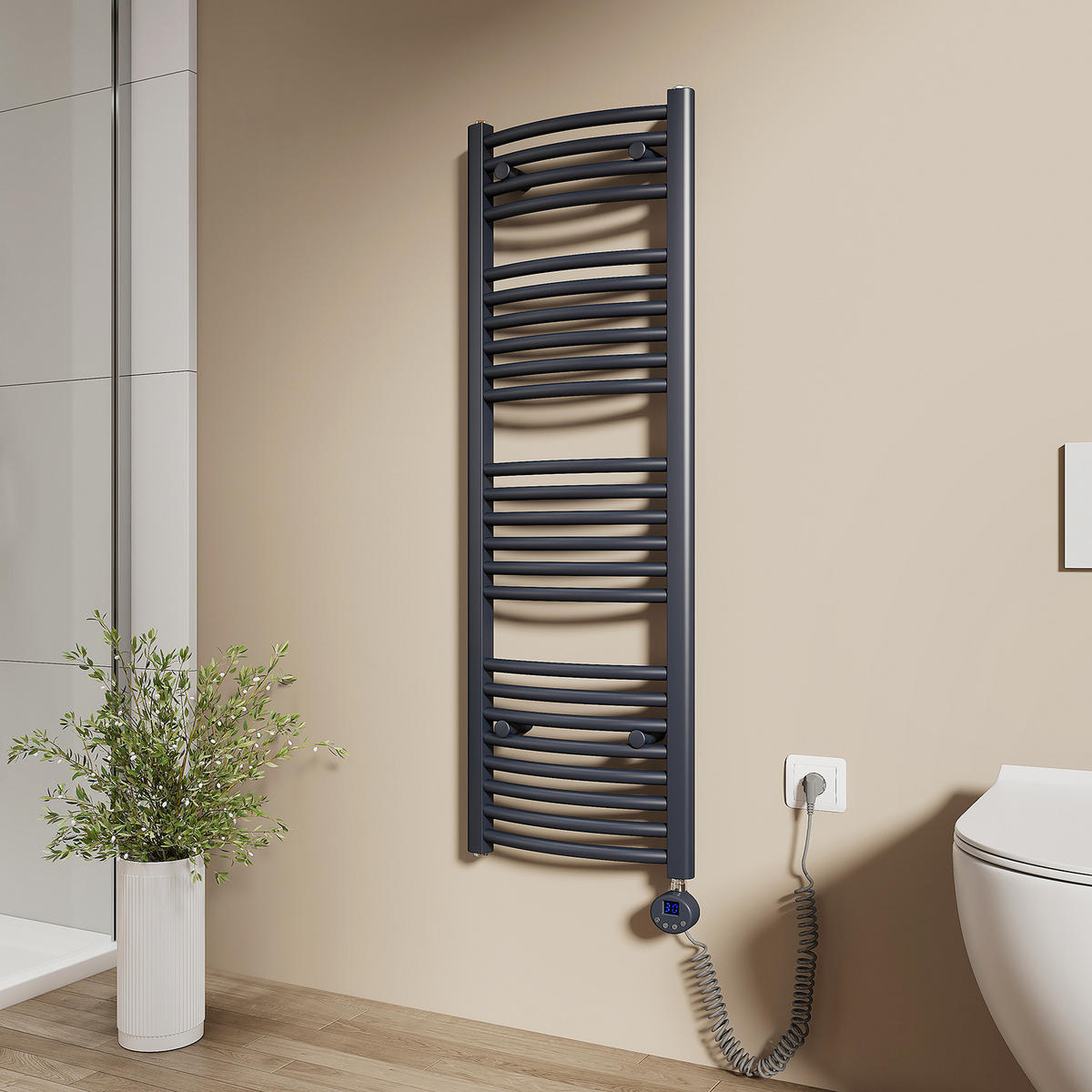 HANDTUCHHEIZKÖRPER elektrisch gebogen Anthrazit 120/40/5,6 cm - Anthrazit, Metall (40/120/5.6cm) - EMKE