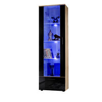 VITRINE ALESSANDRIA, Schwarz, LED Blau - Eiche Wotan/Schwarz, Glas/Holzwerkstoff (60/192/42cm) - Komodee