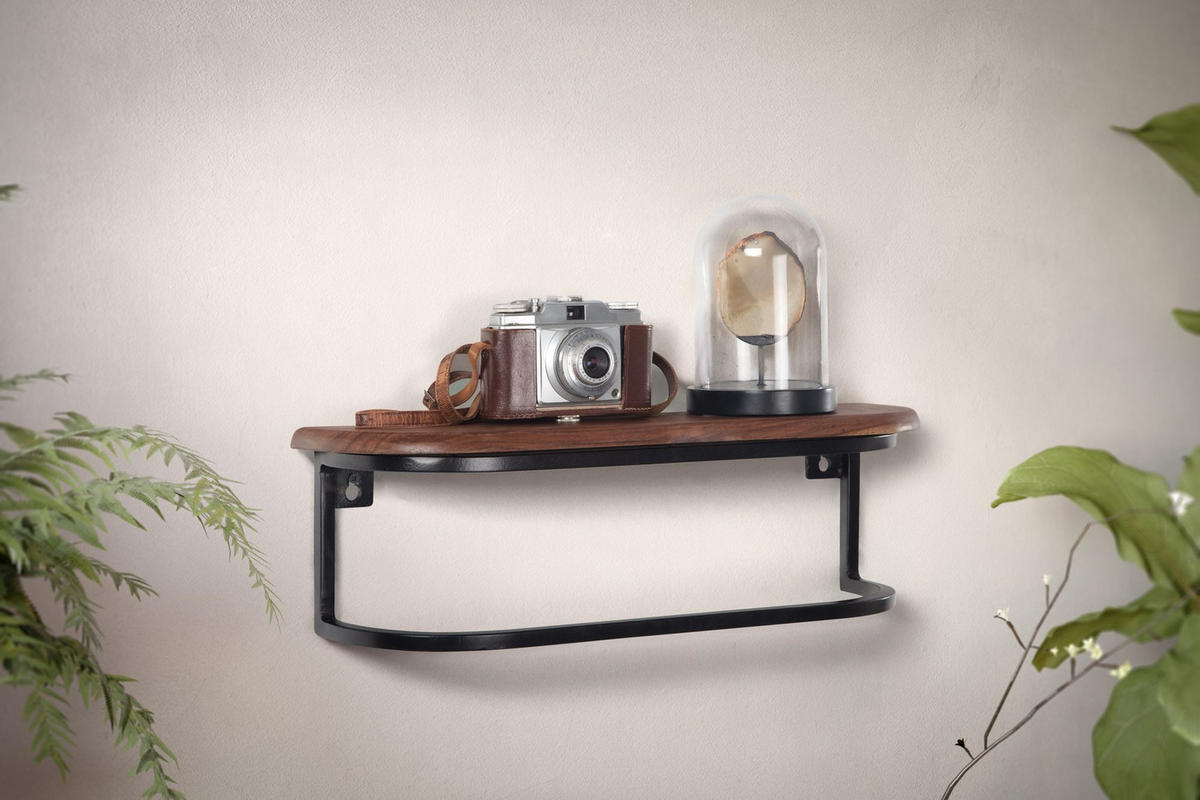 WANDREGAL Massivholz Metall Industrial Stil 50x15x13 cm - Schwarz/Braun, Holz/Metall (50/15/13cm) - KADIMA DESIGN