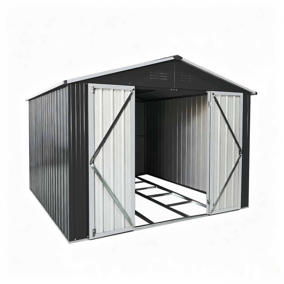 GERÄTEHAUS 300/248.6/191.5 cm Schwarz mit Integrierter Bodenrahmen (7,46 m²) - Schwarz, Metall (248.6/191.5/300cm) - Oxeza