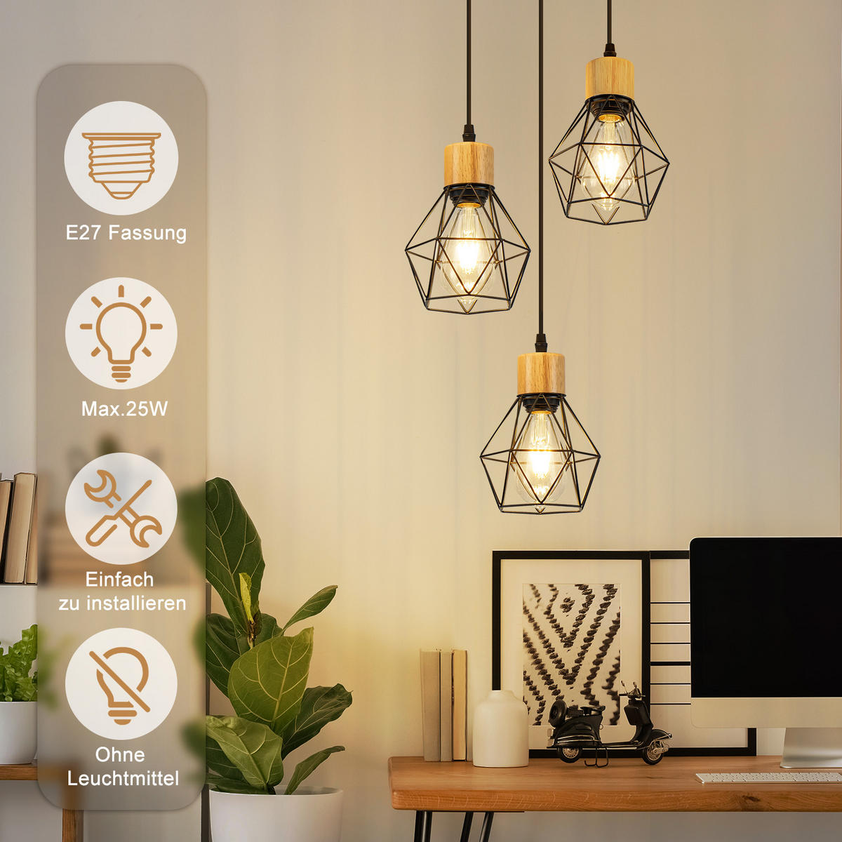 PENDELLEUCHTE Delphine 24/15/146 cm - Schwarz, Metall (24/15/146cm) - ZMH