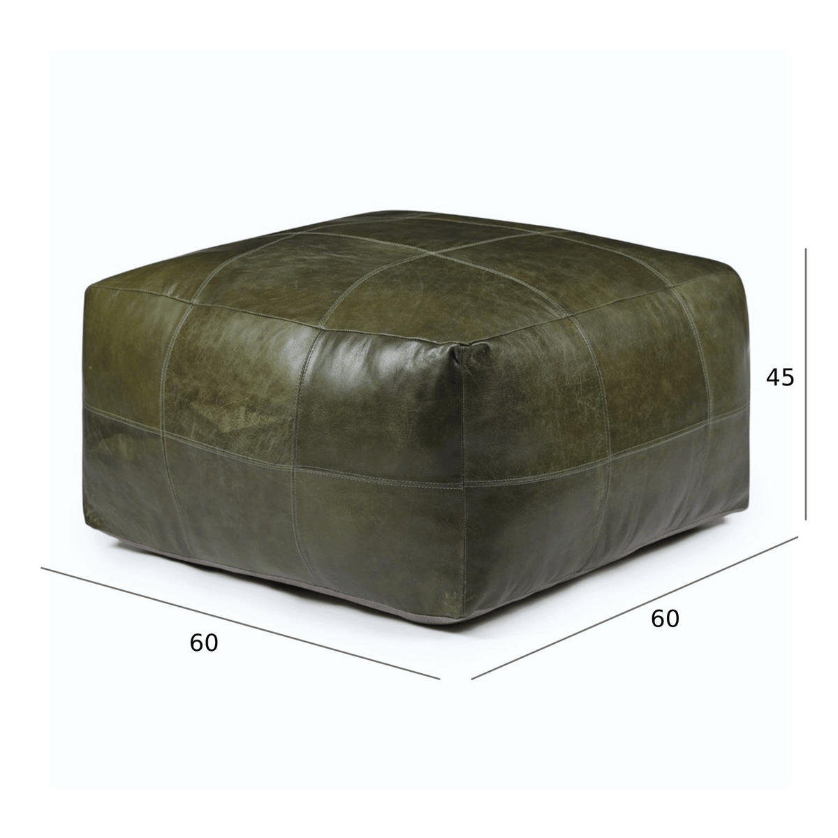 POUF 60/60/45 cm Echtleder Olivgrün - Grün, Leder (60/45/60cm) - Furnhouse