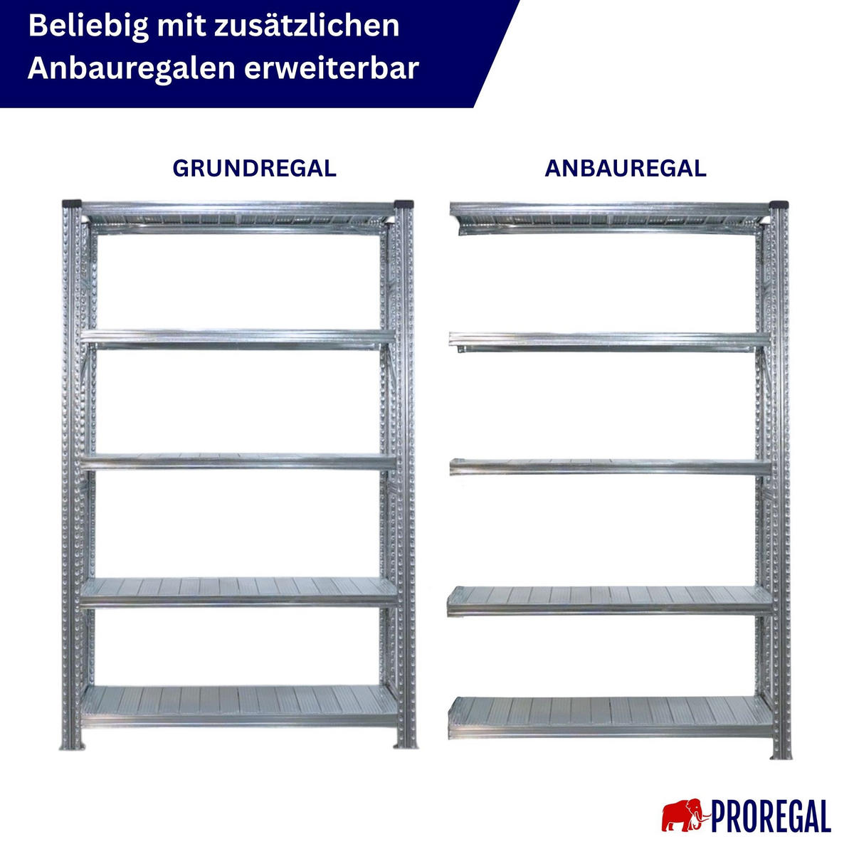 FACHBODENREGAL Proximo 200x120x60cm 5 Ebenen Fachlast 200 kg Beidseitig nutzbar Verzinkt - Silberfarben, Metall (120/200/60cm) - PROREGAL