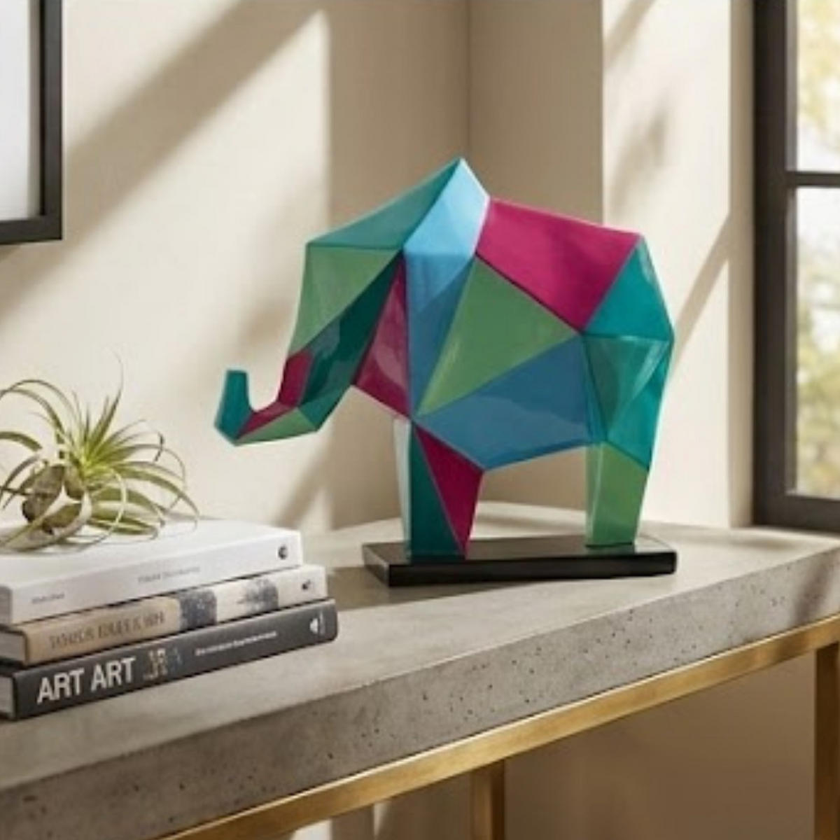 DEKOSTATUE – Elefant Skulptur für Wohnung & Wohnzimmer, 36×8,5×37 cm, Moderne Dekofigur, Wohnzimmerdekoration, Tisch- & Regaldekoration - Multicolor, Stein (8/37/36cm) - COCOMaison