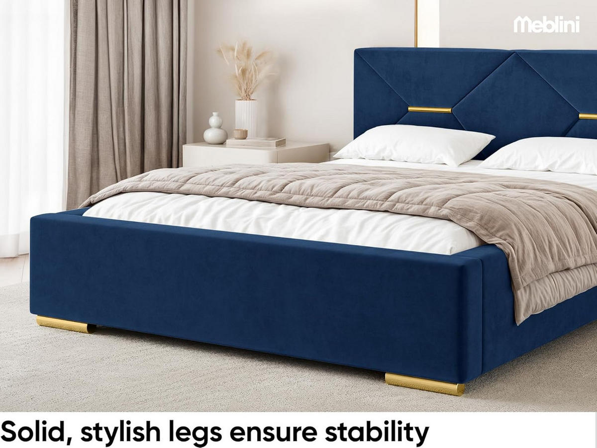BETT LIZZY H3 - Goldfarben/Dunkelblau, Holzwerkstoff (160/200cm) - Meblini