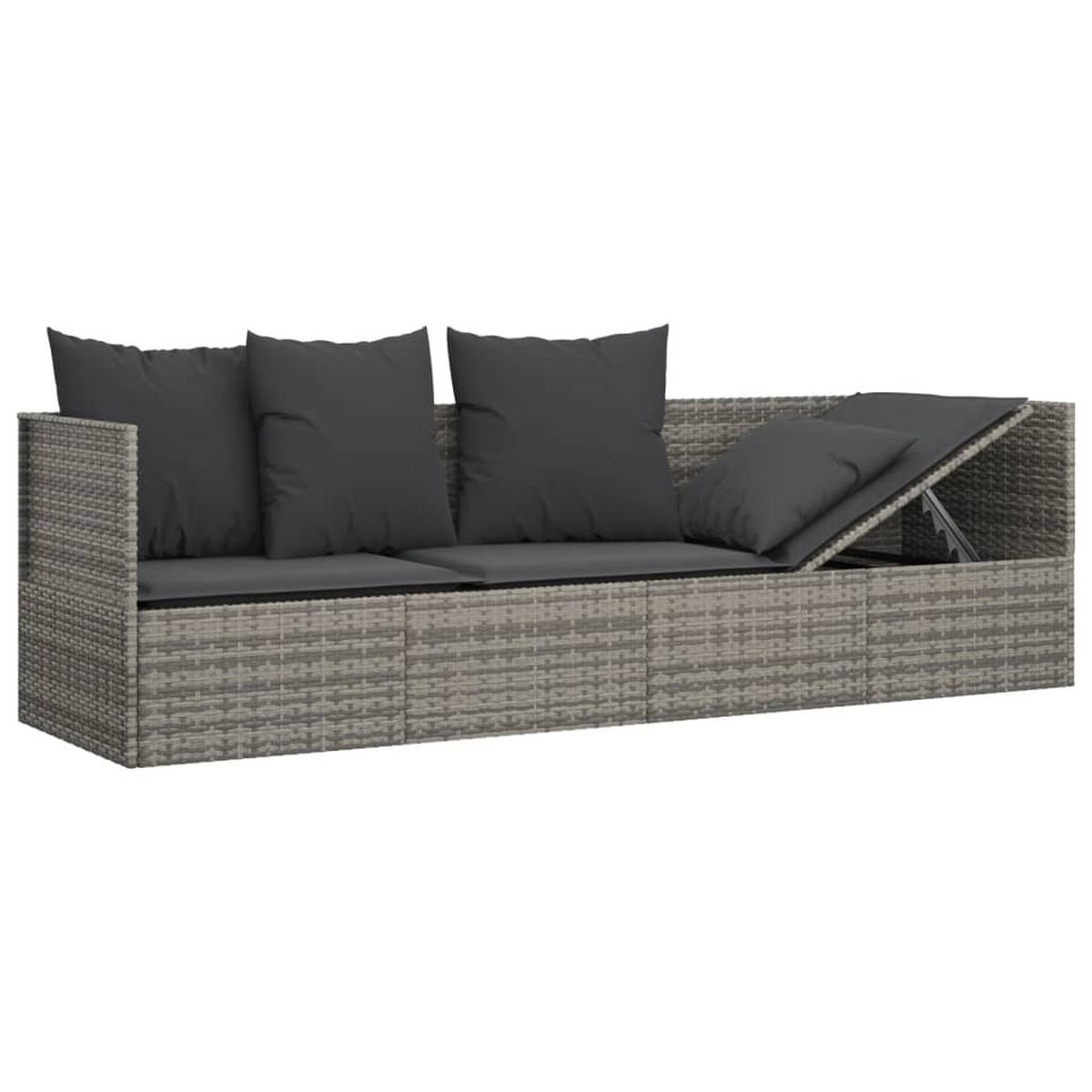 SONNENLIEGE mit Kissen, verstellbar, 203/58/56 cm, aus Poly Rattan, Grau und Dunkelgrau - Grau, Kunststoff (58/56/203cm) - vidaXL