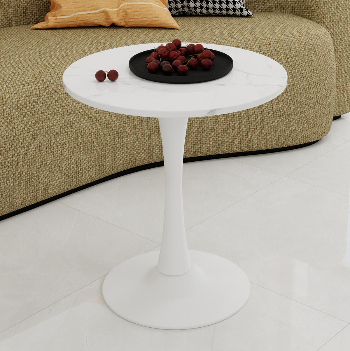 KONFERENČNÍ stolek 70/70/72 cm bílý z umělého mramoru kulatý minimalistický - bílá, kámen (70/70/72cm) - OKWISH