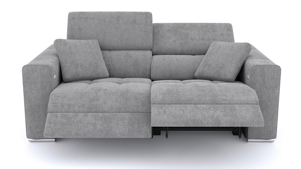 SOFA QUARTZ 3-Sitzer mit 2 Relaxfunktionen, grau - Silberfarben/Grau, Holzwerkstoff/Textil (204/80/102cm) - Courtois Laville
