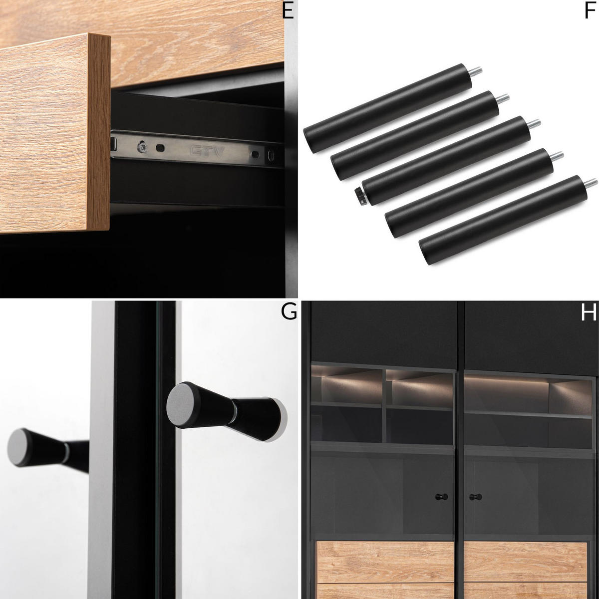 VITRINENSCHRÄNK LOFTY TV/Kreuzeinlage, schwarz / Eiche natur - Eichefarben/Schwarz, Holzwerkstoff (102/174/41cm) - KONSIMO®