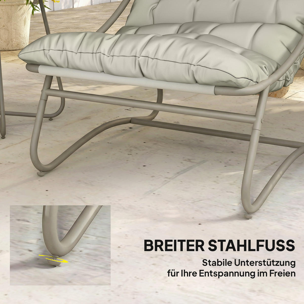 BALKONSET 3 TLG. mit Auflage Hellgrau - Hellgrau, Textil/Metall - Outsunny
