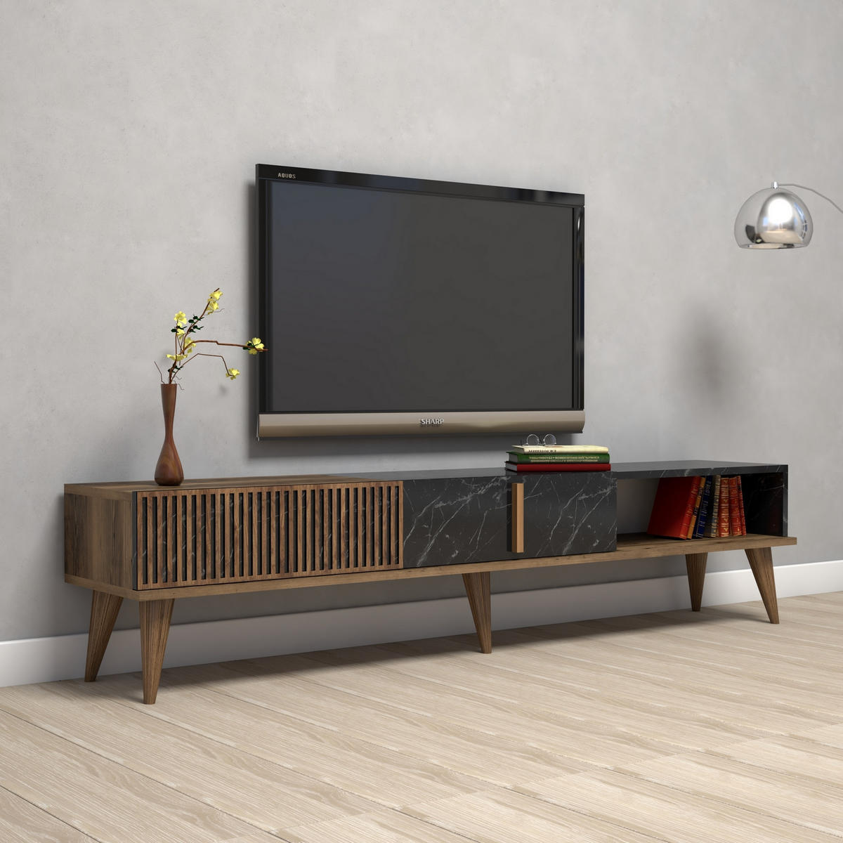 TV-MÖBEL Milan Nussbaum-Schwarz - Nussbaumfarben/Schwarz, Holz (180/40/35cm) - Habitat Garten