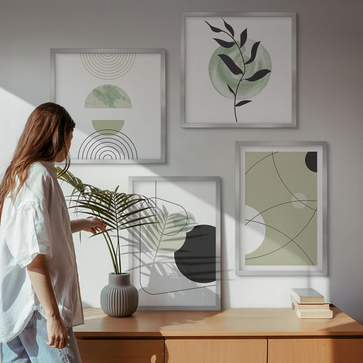 WANDBILDER 4er Set - 50x50 cm & 40x60 cm Silberner Rahmen - Abstrakte Formen und Farben - Silberfarben, Kunststoff (50/50cm) - ArtPrintCave